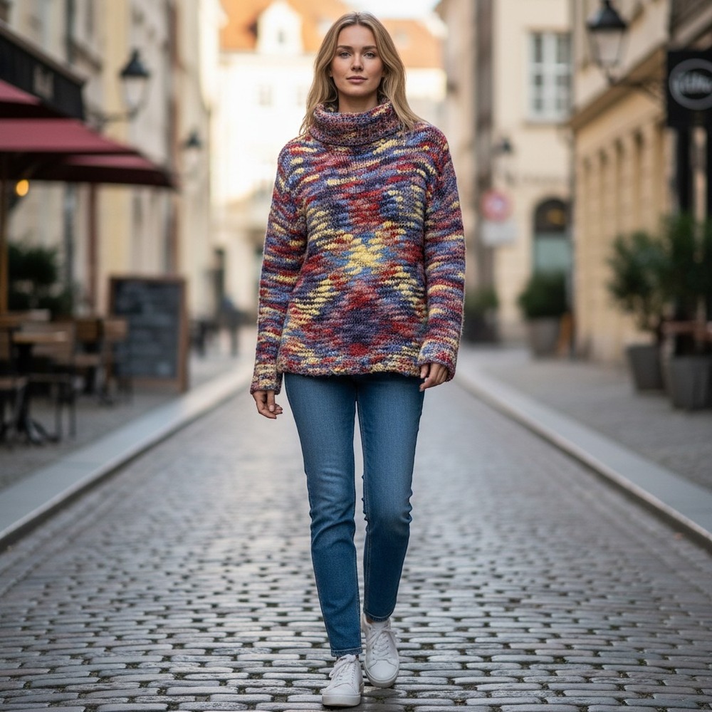 Reitmans Sweater Size M Multi Color Excellent Chunky Knit‎ Mock Neck Space Dye